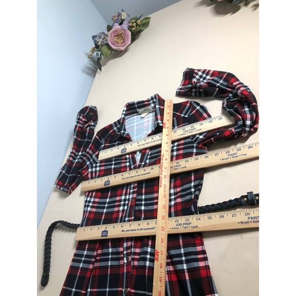 Derek Heart Shirt Dress Women Small Red Black Plaid Long Sleeve Stretch Casual - Picture 10 of 11
